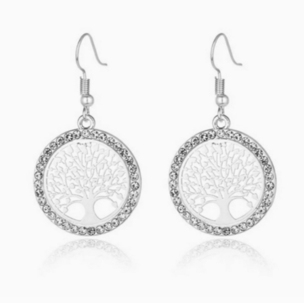 Tree of Life Crystal Earrings SILVER stainless steel Hypoallergenic Earwire NEW - Picture 6 of 6